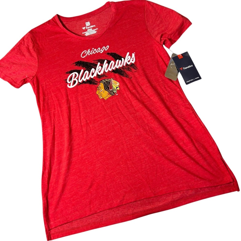 Fanatics Chicago Blackhawks Womens Small Red Heather NHL Graphic‎ T-Shirt NWT
